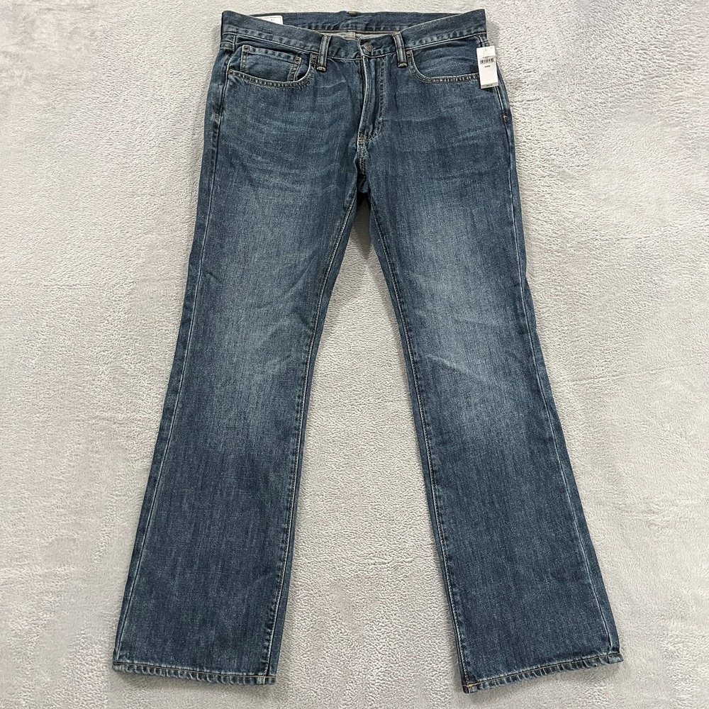 Gap Bootcut Leg Jeans Men 34x32 Blue Whiskered Denim Cotton Low Rise Medium Wash